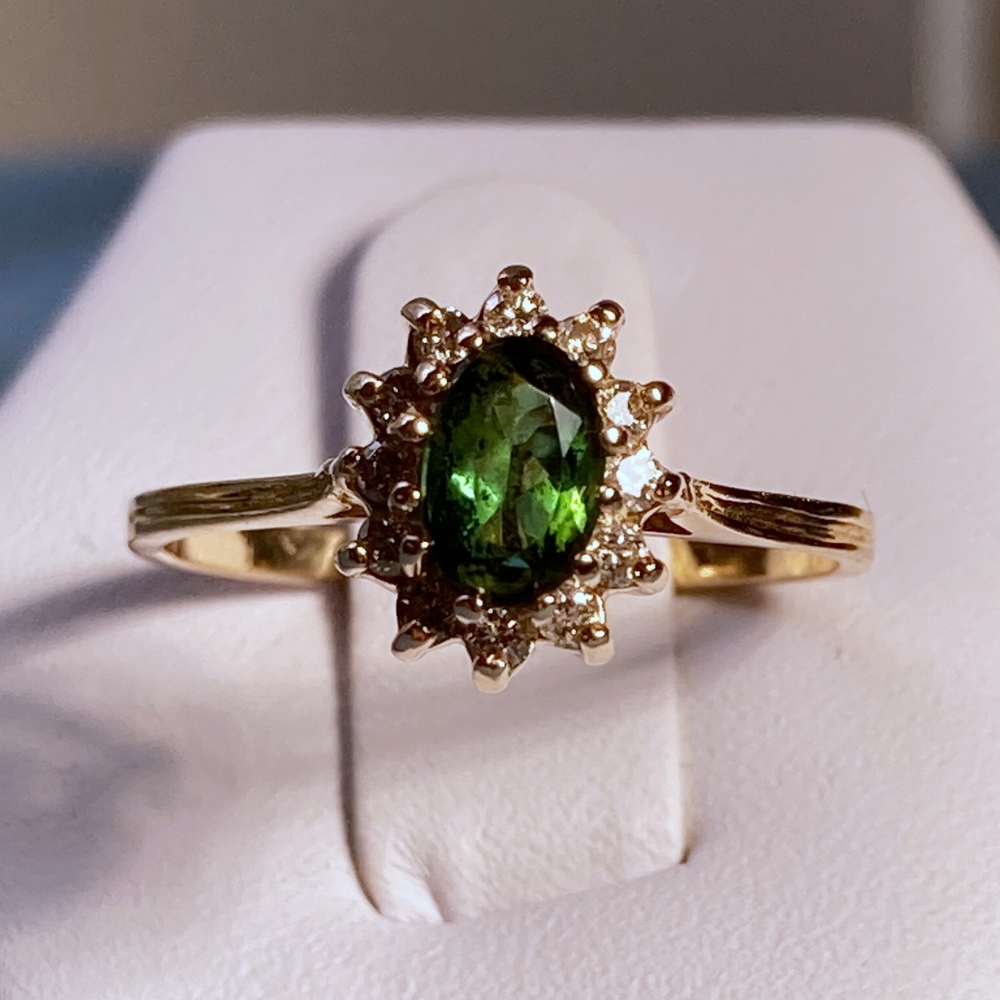 14K Green Tourmaline, Diamond Ring